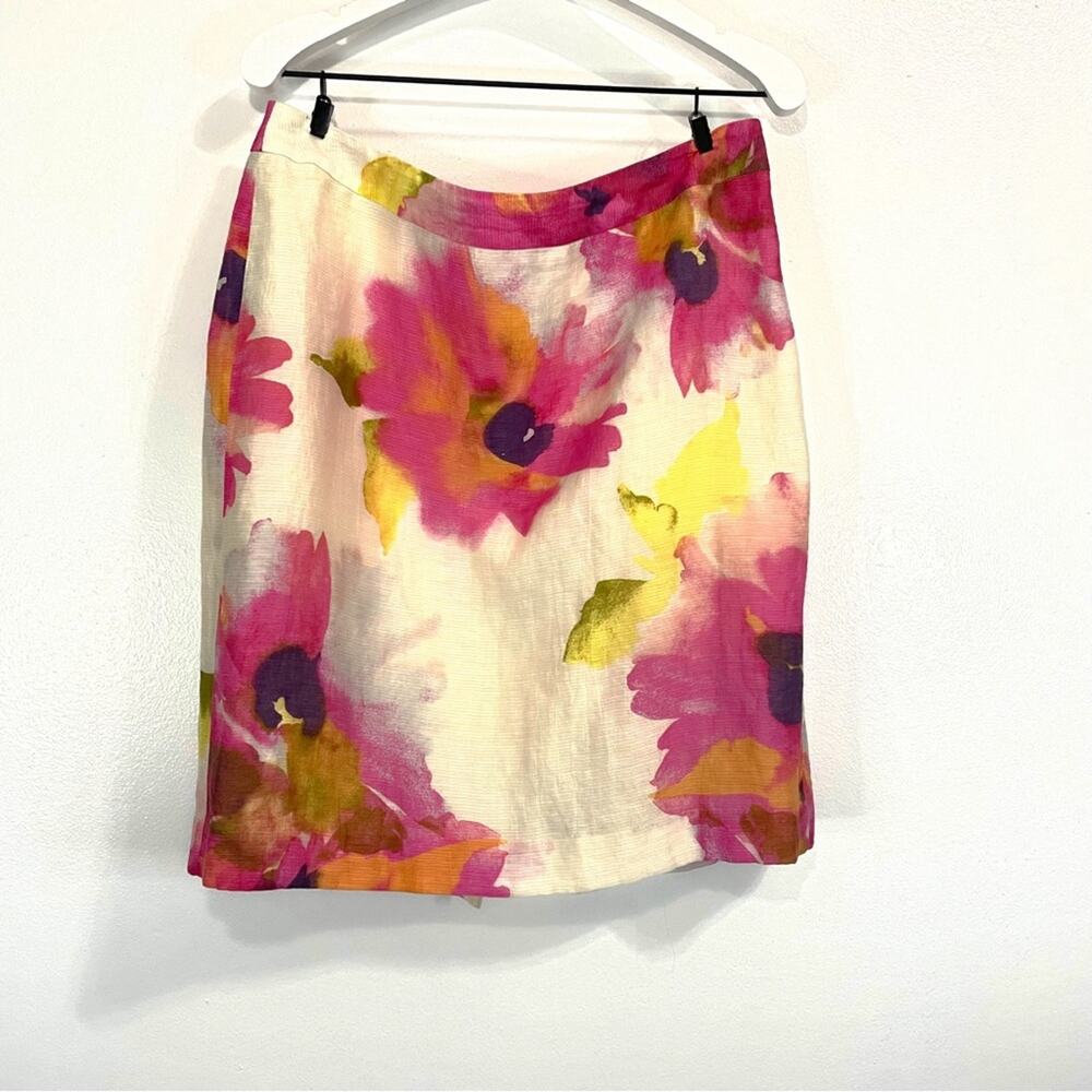 EUC Ann Taylor Loft Floral Watercolor Linen Blend Skirt